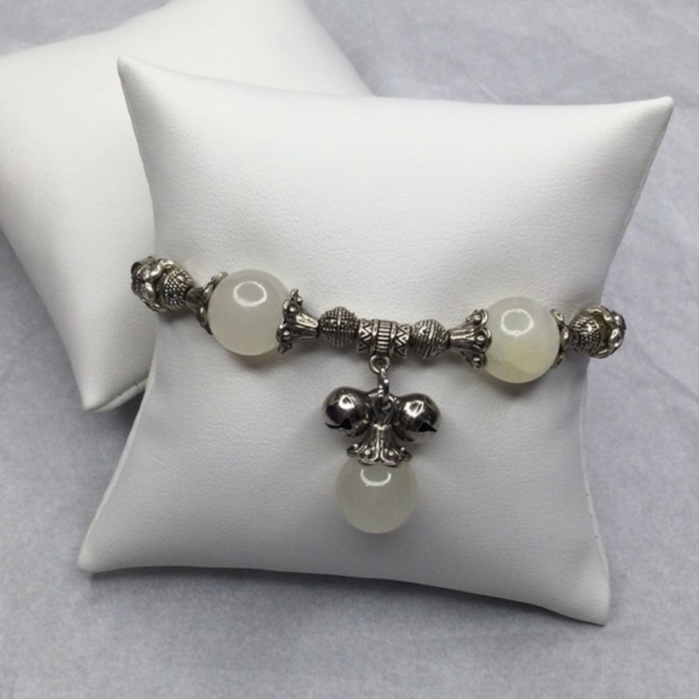 Silver Tube And Glass Bead Stretch Bracelet